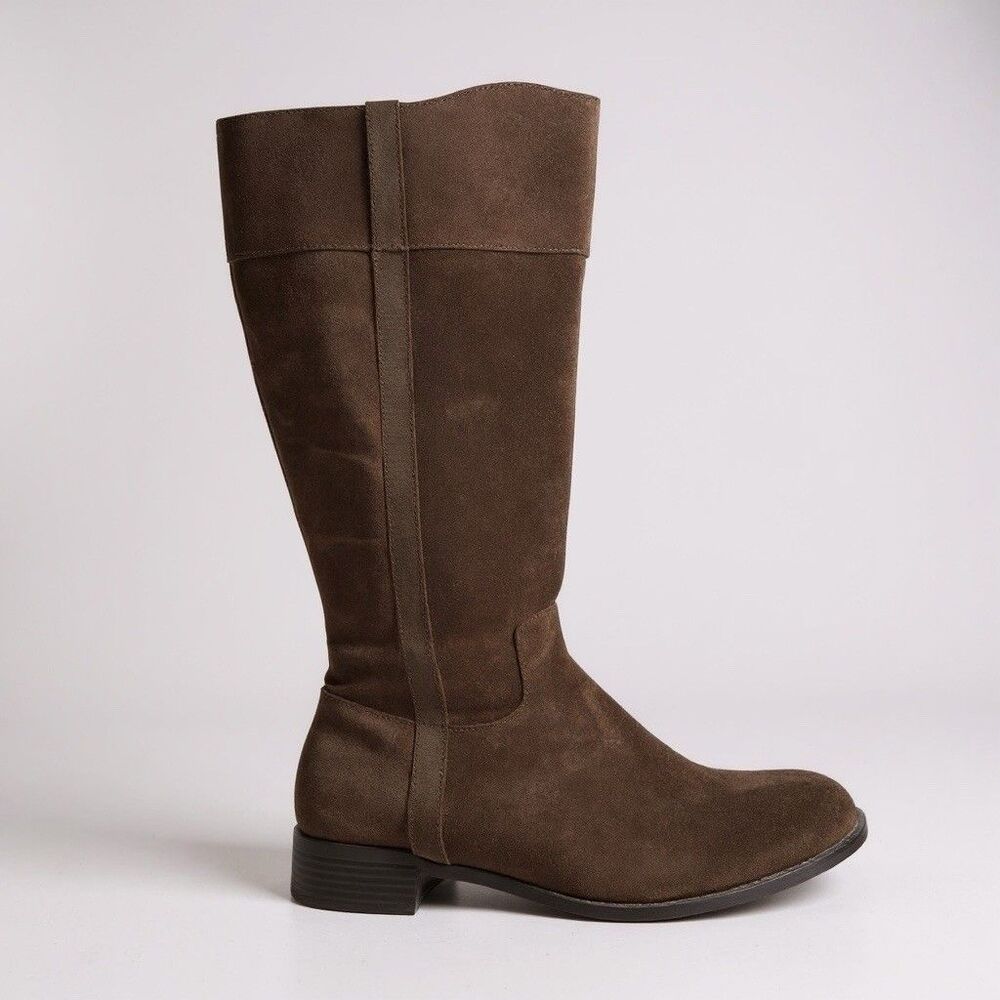 Torrid Brown Suede Extra Wide Calf Wide Width Riding Boots Size 12 Low Heel